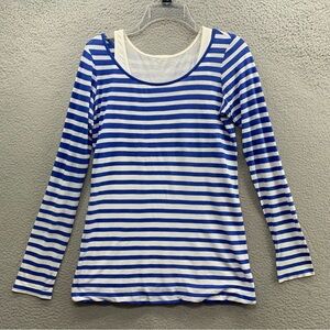 Vince Women’s Long Sleeve 2pc Tank Top Shirt Blouse White Blue Striped Size M